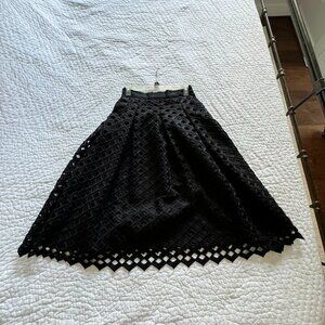 WHBM Black Lattice Midi Skirt